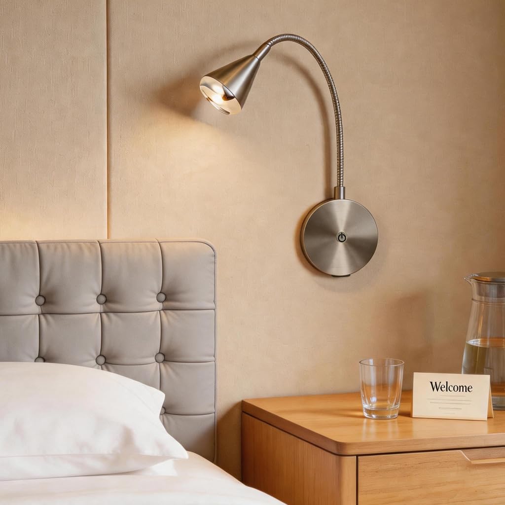 HomeFocus Bedside Reading Wall Light,LED Wall Lamp,Wall Sconces,Nickel
