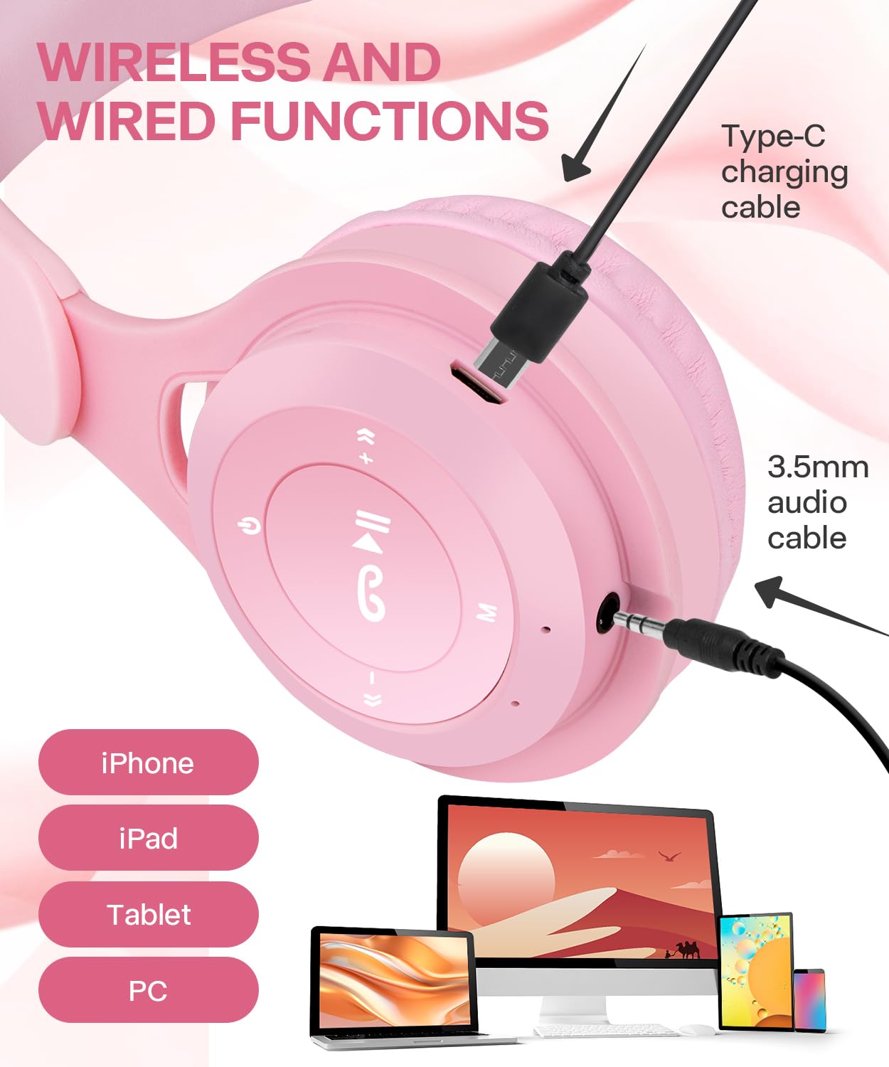 scorking Kids Bluetooth Headphones, Over Ear Children's Wireless Bluetooth 5.3 Headsets, Built-in Mic, Comfortable Wear & HD Sound, Kids Headphones…