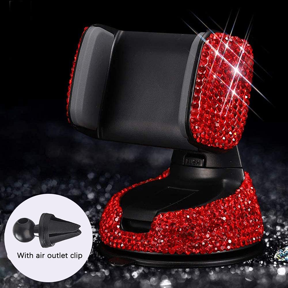SUNCARACCL Red Bling Phone Holder for Car Windshield Dashboard and Air Vent