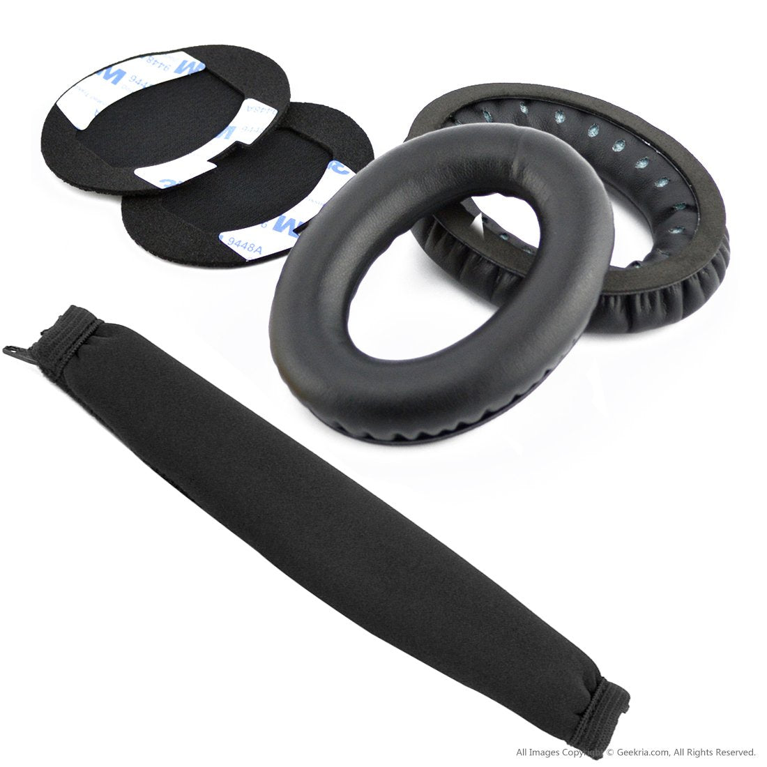 Geekria Replacement Ear Pads and Headband Cover Set for Bose QuietComfort QC2, QC15 Headphones, Repair Parts(Black)