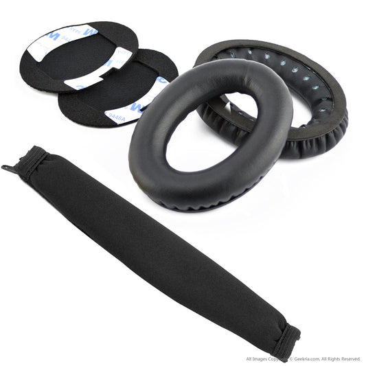 Geekria Replacement Ear Pads and Headband Cover Set for Bose QuietComfort QC2, QC15 Headphones, Repair Parts(Black)