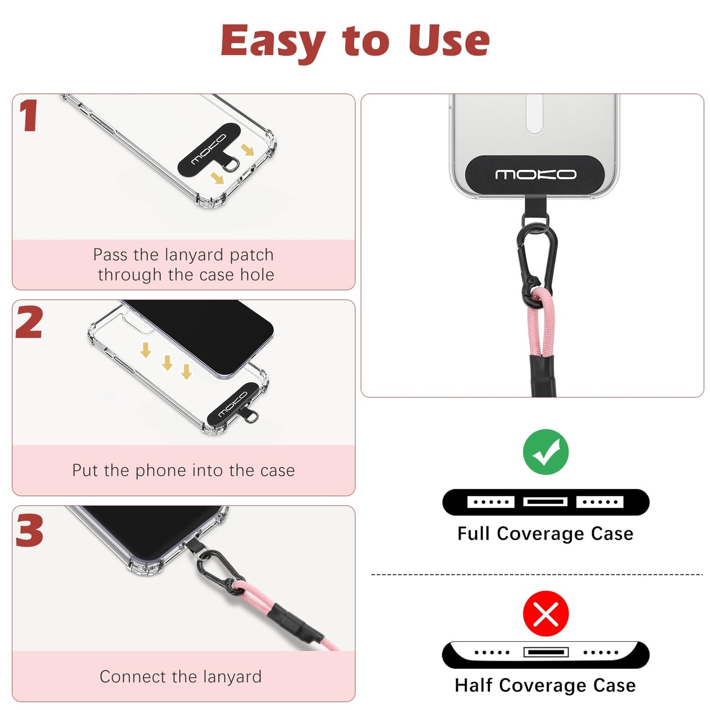 MoKo Anti-Theft Phone Tether Leash Harness, Retractable Phone Lanyard Strap with Carabiner Clip for Outdoor Hiking Skiing Fishing Kayaking, Fits