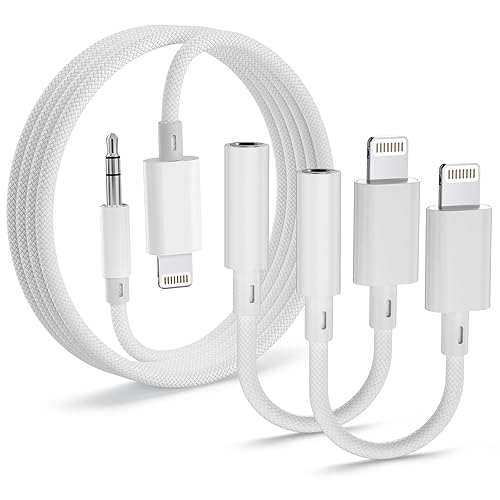 Lightning to 3.5mm Audio Adapter 2 Pack and 4ft Aux Cable Hi-Fi Lightning to Headphone Jack Adapter and Aux Cord Compatible with iPhone 14 13 12 11 XS