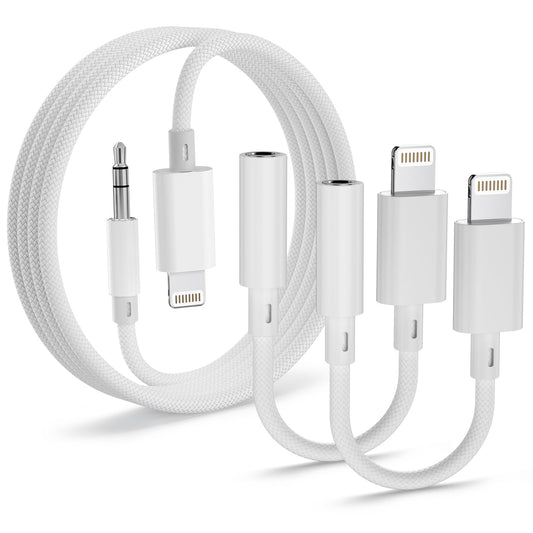 Lightning to 3.5mm Audio Adapter 2 Pack and 4ft Aux Cable Hi-Fi Lightning to Headphone Jack Adapter and Aux Cord Compatible with iPhone 14 13 12 11 XS