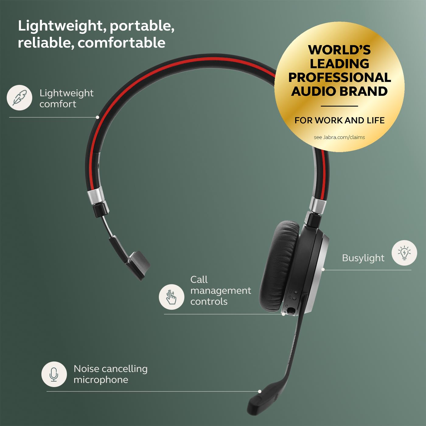 Jabra Evolve 65 SE Mono Wireless Headset - Bluetooth Headset with Noise-Cancelling Microphone, Long-Lasting Battery, and Dual Connectivity - MS Teams…