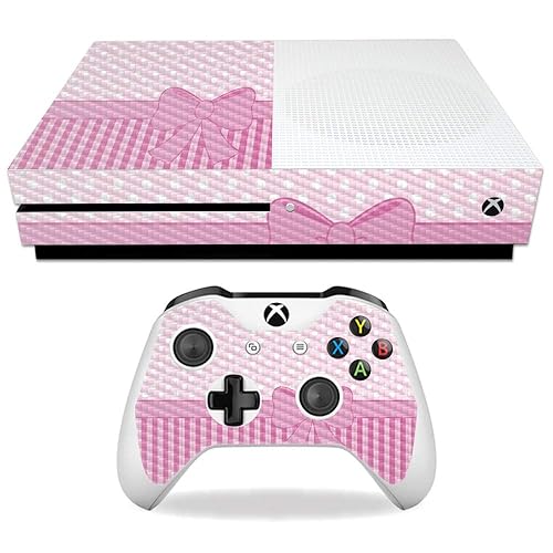 MightySkins Carbon Fiber Skin for Microsoft Xbox One S - Pink Present | Protective, Durable Textured Carbon Fiber Finish | Easy to Apply, Remove,