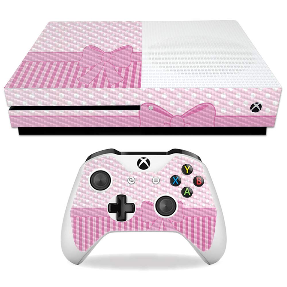 MightySkins Carbon Fiber Skin for Microsoft Xbox One S - Pink Present | Protective, Durable Textured Carbon Fiber Finish | Easy to Apply, Remove,