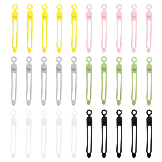 30-Pack Reusable Silicone Cable Ties - Multi-Color Elastic Cord Organizers for Home, Office, Travel & Kitchen Cable Management