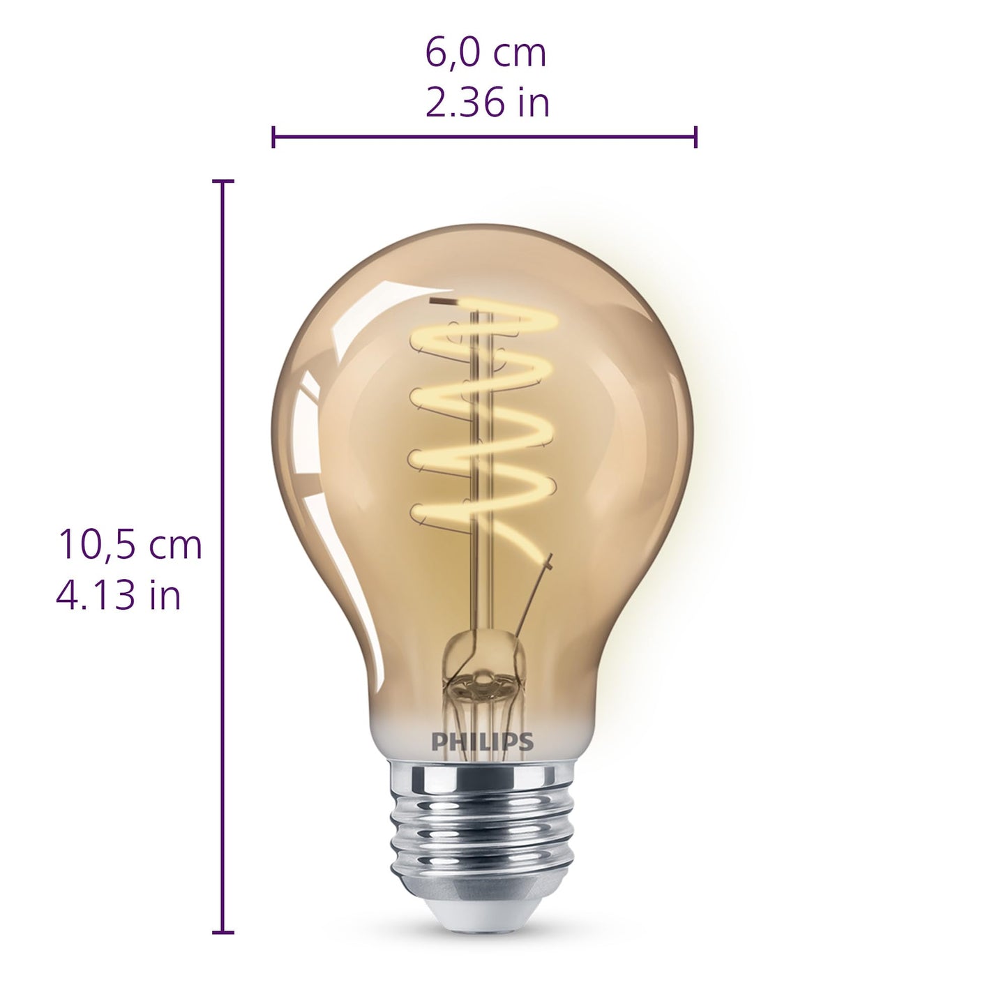 PHILIPS LED 60 W A19 Vintage Edison Spiral Amber, 1-Pack