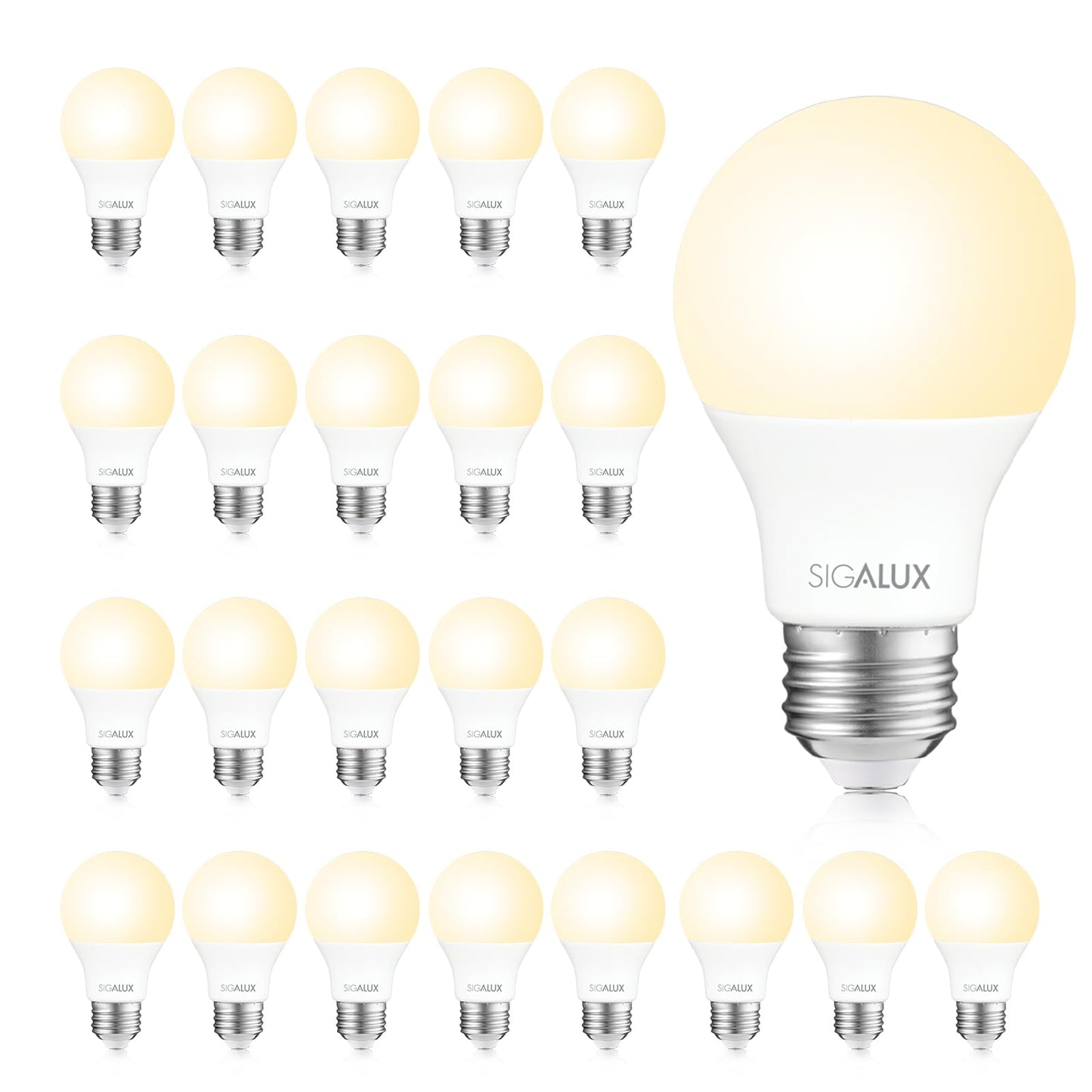 Sigalux A19 LED Light Bulbs 60 Watt Equivalent,Non-Dimmable Energy Efficient 9.5W LED 2700K Soft White Light Bulb with E26 Medium Base,750 Lumens,UL