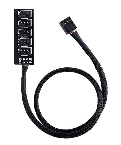 ZLKSKER 4 Pin PWM Fan Hub, PC Internal Fan Power Supply Extension Cable (13-Inch, 24AWG), 4 Pin & 3 Pin CPU Cooler Cooling Fan 1 to 5 Splitter 5 Way