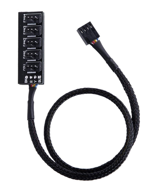 ZLKSKER 4 Pin PWM Fan Hub, PC Internal Fan Power Supply Extension Cable (13-Inch, 24AWG), 4 Pin & 3 Pin CPU Cooler Cooling Fan 1 to 5 Splitter 5 Way