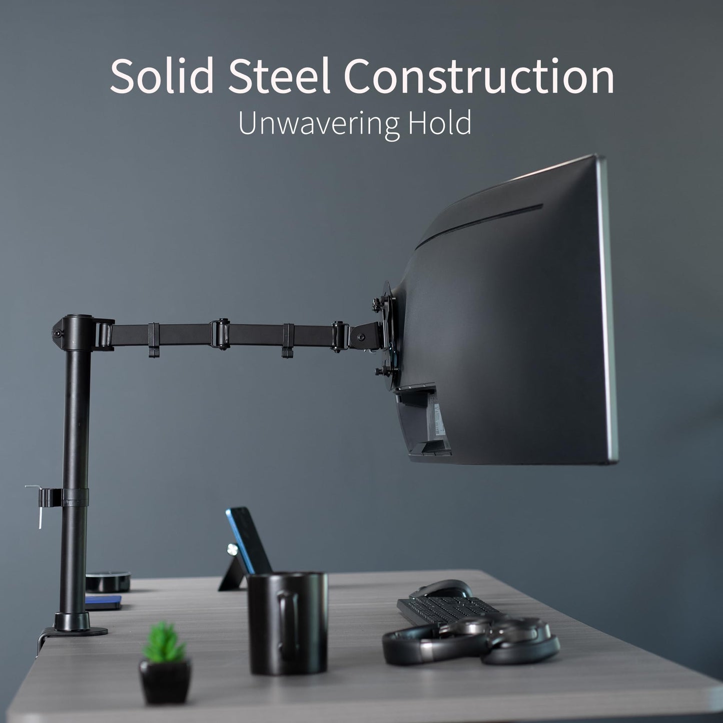 VIVO Single Large Monitor Arm Desk Mount, Holds Screens up to 45 inch Ultrawide, Fully Adjustable Stand with C-Clamp and Grommet Base, VESA 75x75mm or