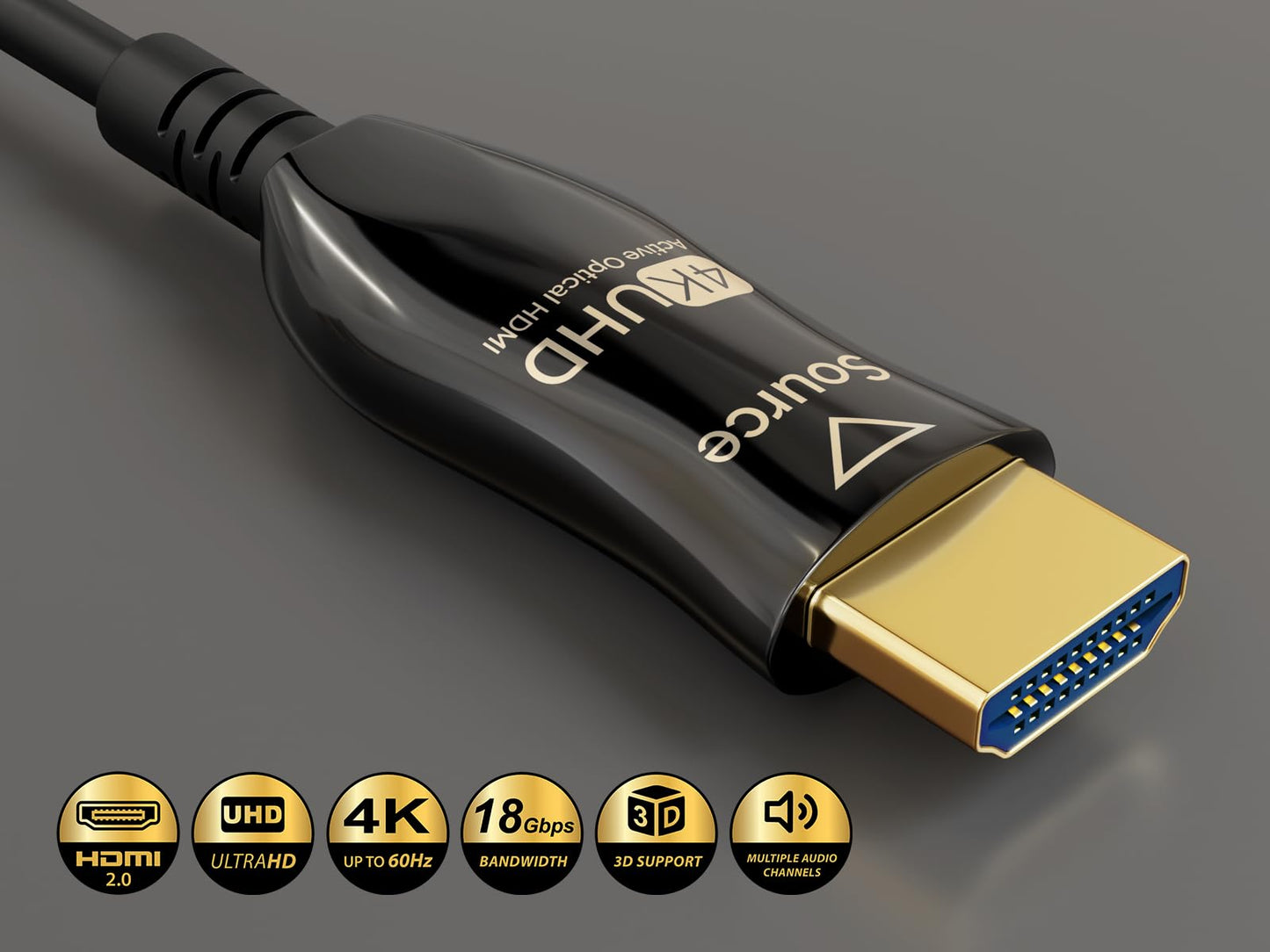 Cable Leader 50 ft 4K, 60Hz UHD CMP Fiber Optic HDMI Cable 2.0, Plenum Rated, Hybrid Active Optical Cable (AOC). Supports HDR, EDID, HDCP2.2, 3D, CEC