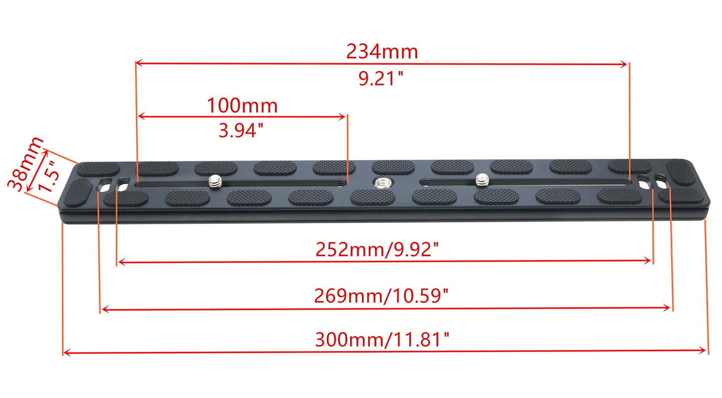 HITHUT PU-300 300mm Universal Lengthened Quick Release Plate Slide Rail with D-Ring Screw for Tripod Ball Head DSLR Camera, Arca-Swiss Compatible
