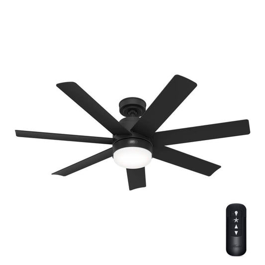Hunter Fan 52 inch Indoor/Outdoor Matte Black Ceiling Fan with Light and Remote Control for Bedroom, Living Room, Dining Room, Kitchen, Office, Patio