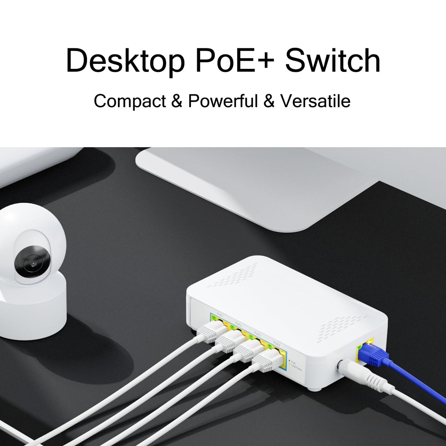 5 Port Gigabit PoE Switch - 4 PoE+ Ports, 60W Total, Plug and Play, Small Desktop Switch for Camera/Access Point/IP Phones