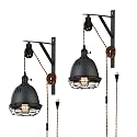 SEEBLEN Vintage Design Industrial Wheel Farmhouse Wall Mount Set of 2,Pulley Wall Pendant Lamp with 7-Foot Brown Plug and Switch, Adjustable Wall