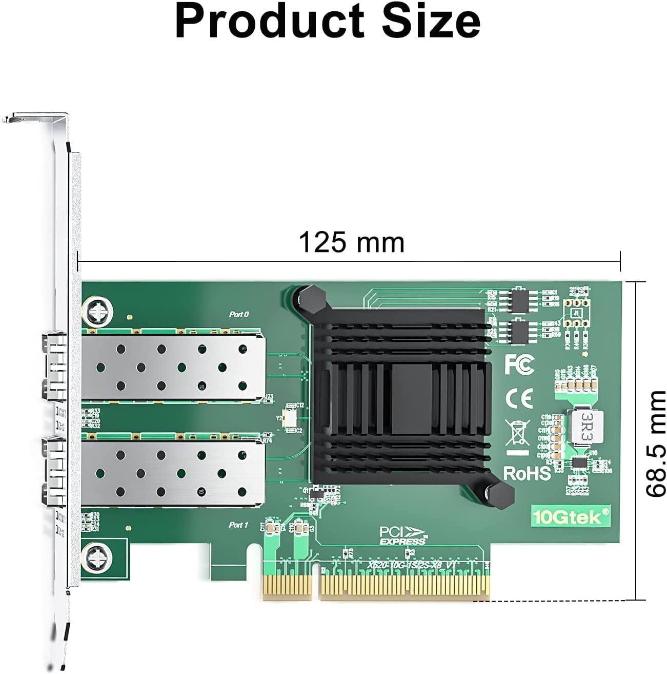 10Gtek 10Gb PCI-E NIC Network Card, Dual SFP+ Port, with Intel 82599ES Controller, PCI Express Ethernet LAN Adapter Support Windows