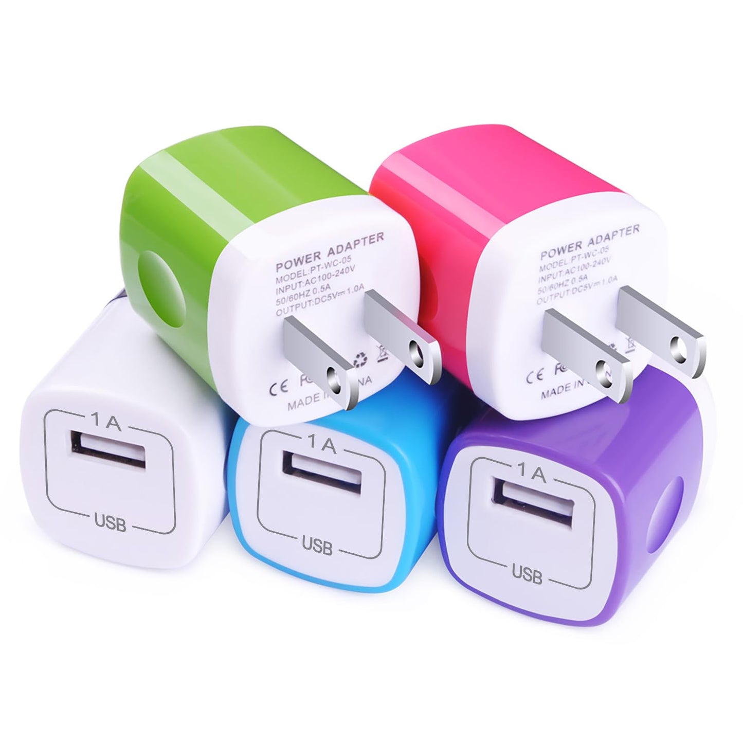 USB Charger,Charging Block 5-Pack 1A/5V USB Power Home Travel Adapter Wall Charger Cube Brick Box Base Head Compatible with Phone 14 13 12 11 X 8 7 6