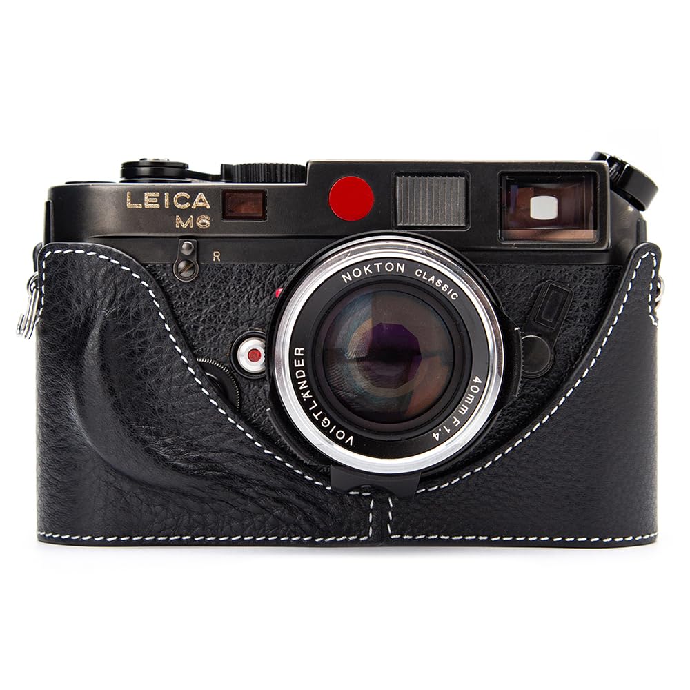 DBZZ Vintage Leather Camera Case, Half-Wrap Genuine Leather Hand Grip Design Camera Protector For LEICA M6/MP/M1/M2/M3/M4/MDa (Black-white line)
