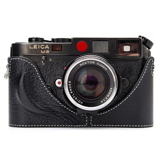 DBZZ Vintage Leather Camera Case, Half-Wrap Genuine Leather Hand Grip Design Camera Protector For LEICA M6/MP/M1/M2/M3/M4/MDa (Black-white line)