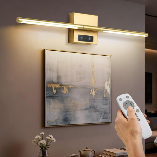 REXTiN Picture Lights Rechargeable for Wall: Battery Operated Wall Sconces Wireless Art Lighting for Painting Canvas Gallery 360° Rotatable Detachable