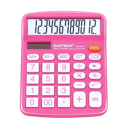 12 Digit Desktop Calculator with Large LCD Display and Sensitive Button, Dual Solar Power and Battery, Standard Function for Office, Home, School