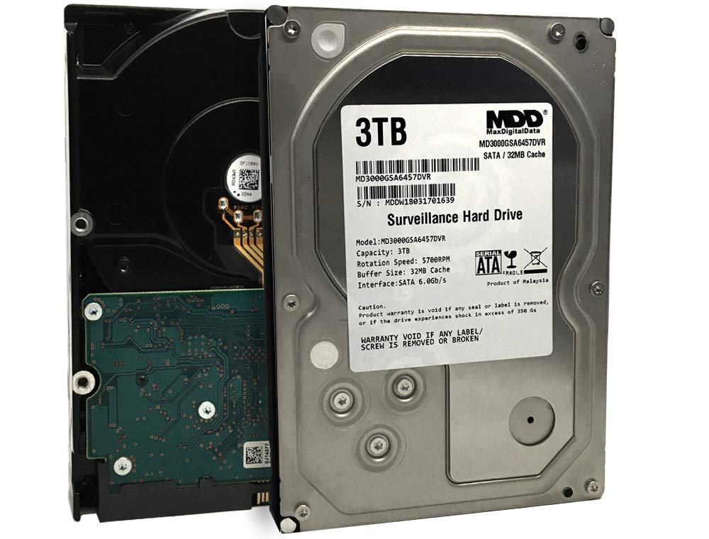 MDD MAXDIGITALDATA 3TB 32MB Cache 5700PM SATA 6.0Gb/s 3.5'' Internal Surveillance CCTV DVR Hard Drive (MD3000GSA3257DVR) (Renewed)