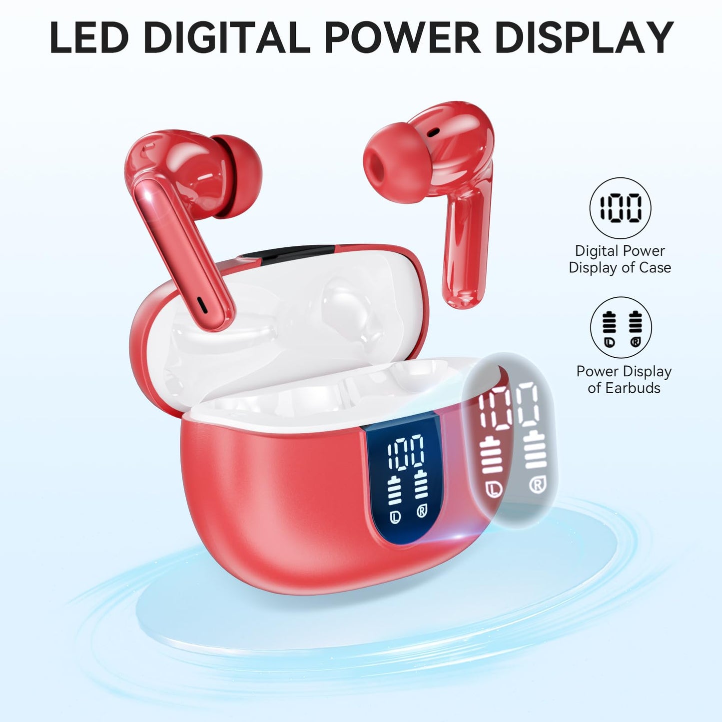 MoBadeety Wireless Earbuds, Bluetooth 5.3 Headphones 40Hrs Playtime Deep Bass Stereo, LED Power Display, Call Noise Canceling Headphones with Mic, IP7
