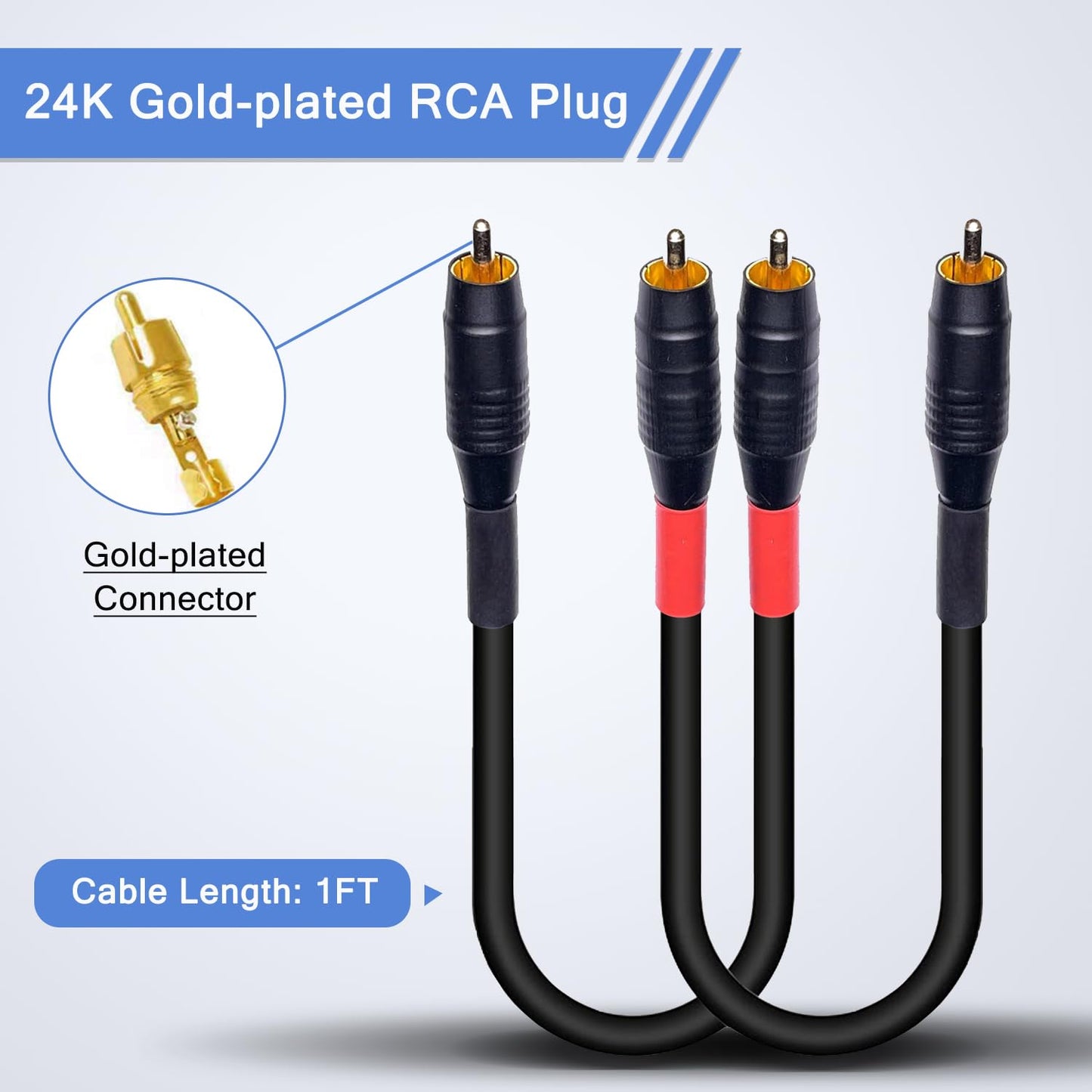 ukiism 14AWG RCA Cable Heavy Duty Waterproof, Phone Male to Male Stereo Audio Cable for Subwoofer/amp/HiFi & Home Cinema/Blu-ray/Speakers/TV-2