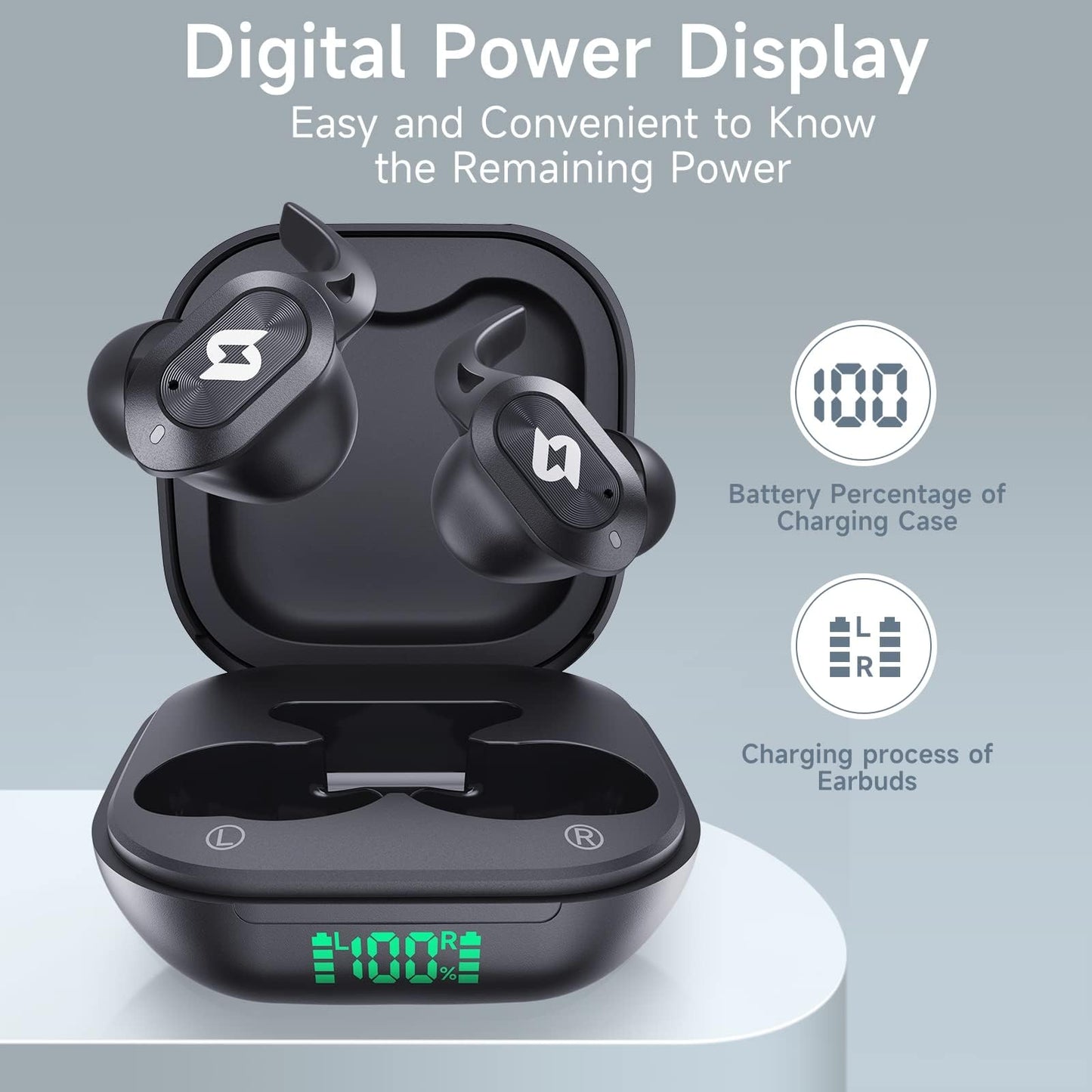 Wireless Headphones Bluetooth Earbuds with Wireless Charging Case 32H Playback LED Display in Ear Earphones Waterproof Ear buds Built in Mic Stereo…