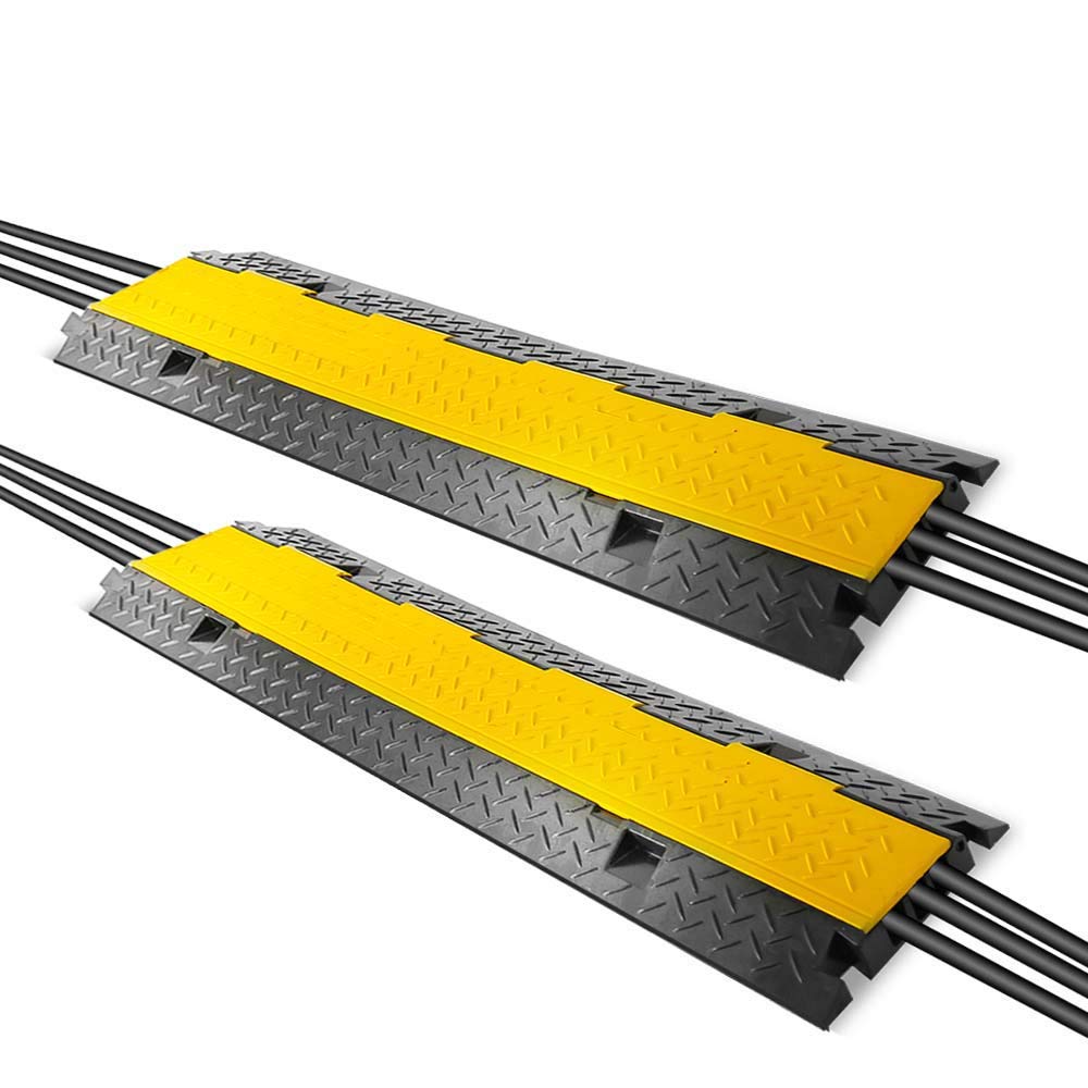 Pyle Ramp-3 Channel Rubber Floor Cord Concealer-Heavy Duty Cable Protector Wire/Hose/Pipe Hider Driveway Protective Covering Armor PCBLCO105X2 (Pair)