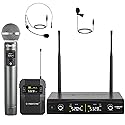 Phenyx Pro Wireless Microphone System,Metal Wireless Mic Set w/Handheld/Bodypack/Headset/Lapel Mics,2 x 30 UHF Frequencies, 200 ft Range, Cordless Mic
