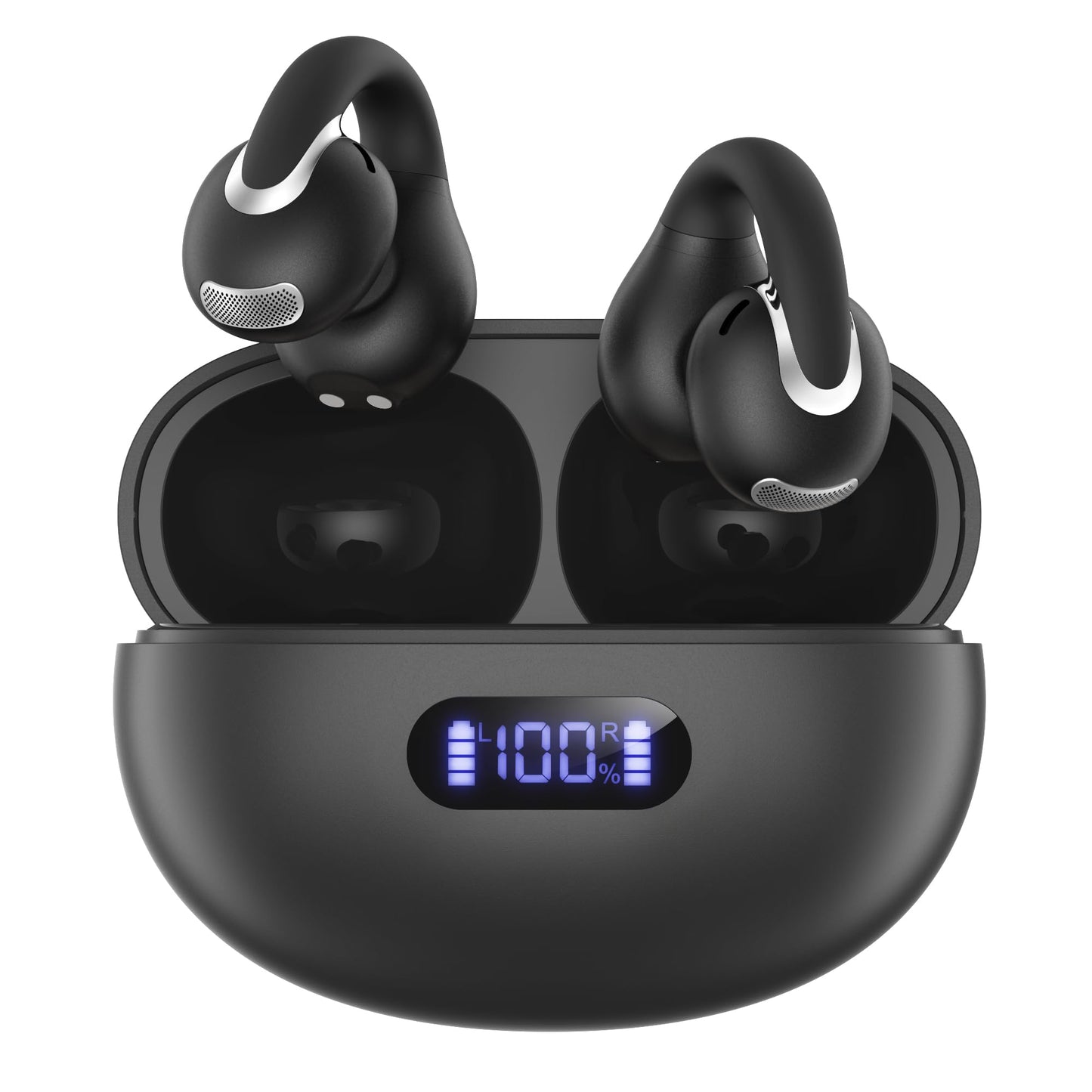Jzones Open Ear Clip Wireless Earbuds Bluetooth 5.4, Lightweight Comfort Sports Bone Conduction Headphones Built-in Mic for Clear Audio, Stable Fit…