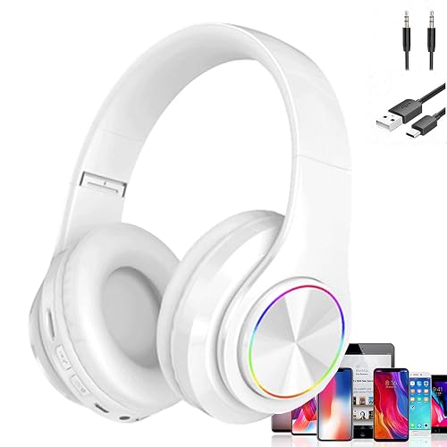 ESSGUO Over Ear Kids Bluetooth Headphones, Colorful LED Lights Headphones with Built-in Mic, Wired & Wireless Lightweight Foldable HiFi Stereo Headset