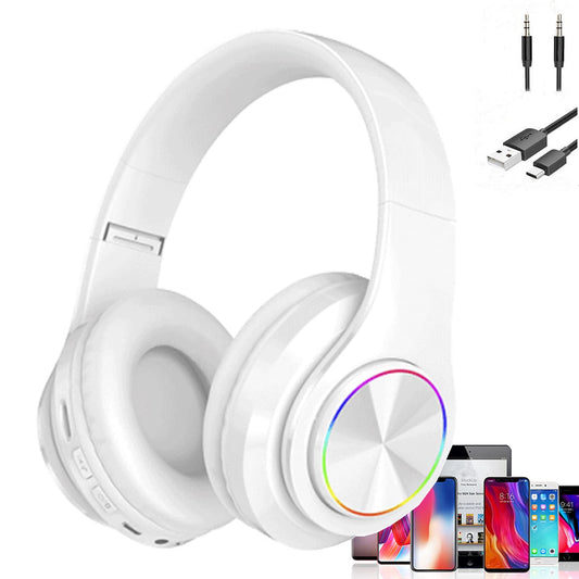 ESSGUO Over Ear Kids Bluetooth Headphones, Colorful LED Lights Headphones with Built-in Mic, Wired & Wireless Lightweight Foldable HiFi Stereo Headset
