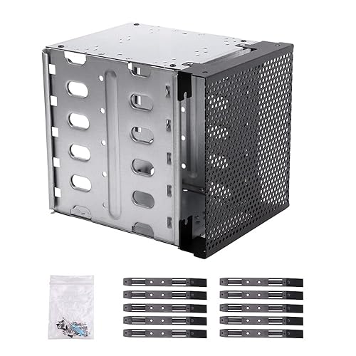 Stainless Steel Hard Drive Cage, 5.25" to 5x 3.5" SAS SATA HDD Cage for Computer, Hard Driver Tray With Fan Space - Adapter Bracket