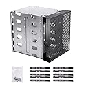Hard Drive Cage,Galvanized Steel Plate + ABS Plastic Cage Hard Drive Tray Rack with Fan Space,Adapter Rack Bracket for Computer SATA 5.25in to 5X 3.5