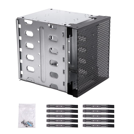 Stainless Steel Hard Drive Cage, 5.25" to 5x 3.5" SAS SATA HDD Cage for Computer, Hard Driver Tray With Fan Space - Adapter Bracket