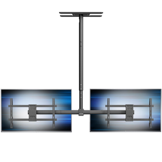 VIVO Side-by-Side Dual TV Ceiling Mount for 34 to 60 inch Screens, Heavy Duty Full Swivel Menu Board for TVs up to 88 lbs Each, 5.5ft Extension Pole