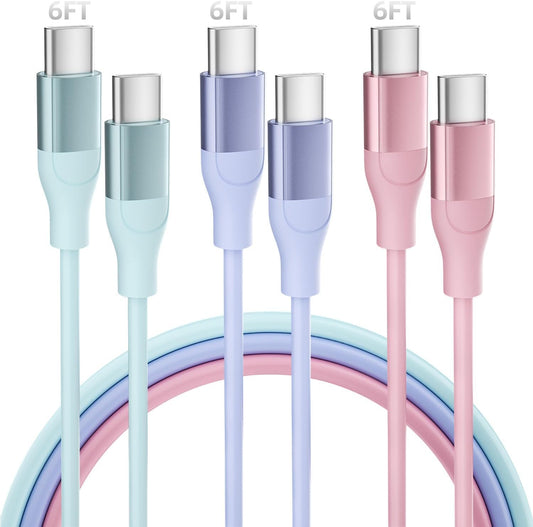 USB C Cable, 3 Pack 6 FT USB C Charger Cable 60W Type C to USB C Cable Fast Charging Cord for iPhone 15 Pro Plus iPad MacBook Samsung Switch LG