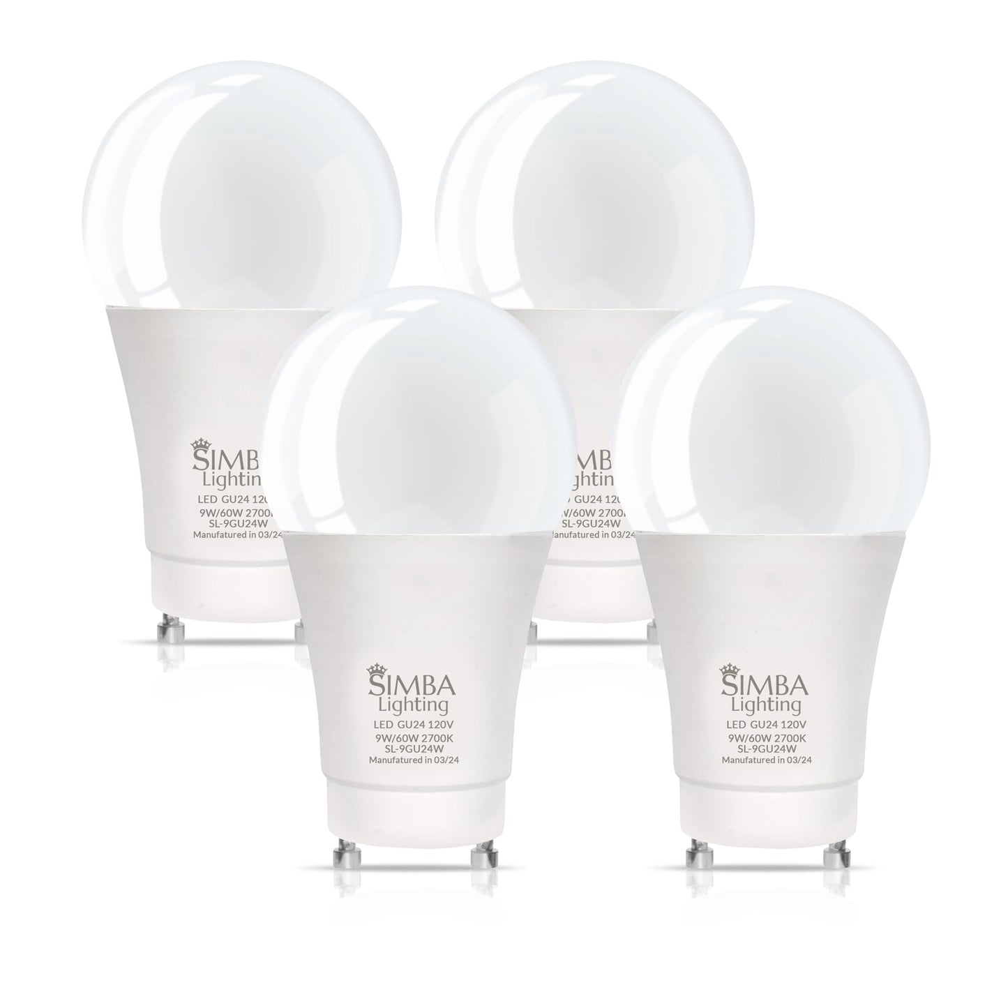 Simba Lighting LED GU24 A19 9W 120V Bulb Twist and Lock Base, 2700K, 4 Pack