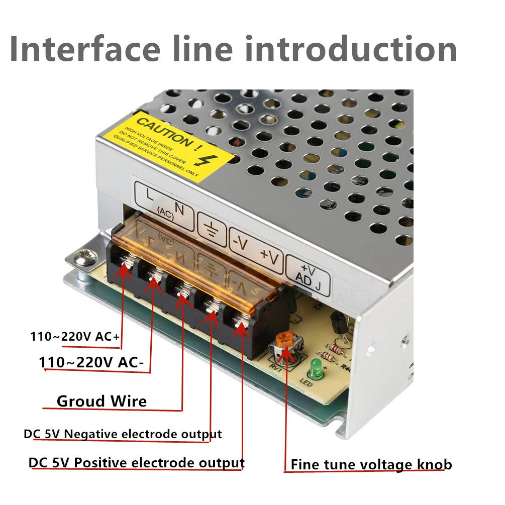 5V Power Supply,PHEVOS AC110V to DC 5v 8A Universal Switching Power Supply for Raspberry PI Models,CCTV, Radio, Computer Project,WS2812B WS2811…