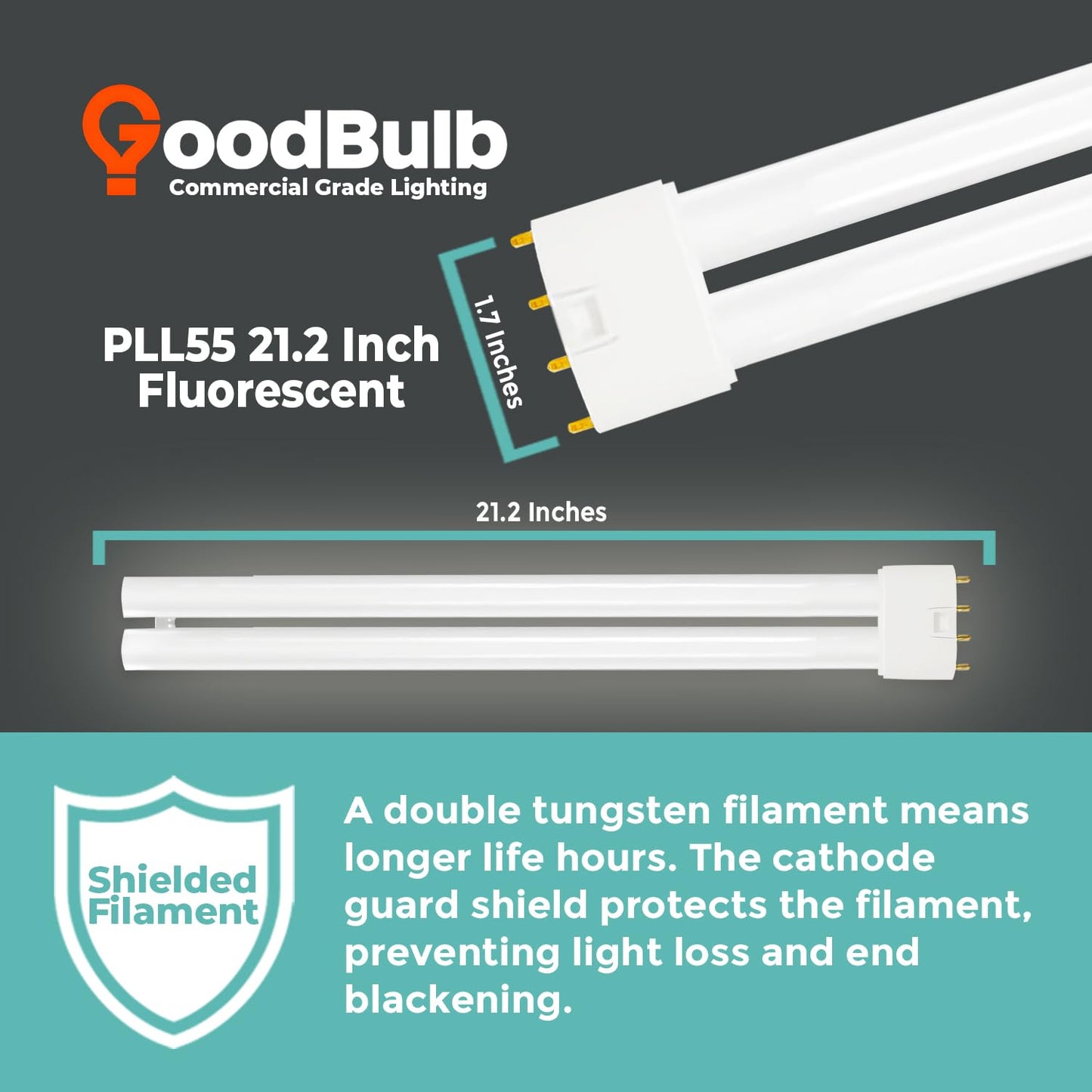 GoodBulb PLL55/841 | 55W 21.2" Twin Tube Compact Fluorescent Light Bulb | 4-pin 2G11 Base 4100K Cool White 3900 Lumen | 36000 Hour Long Life Biax |