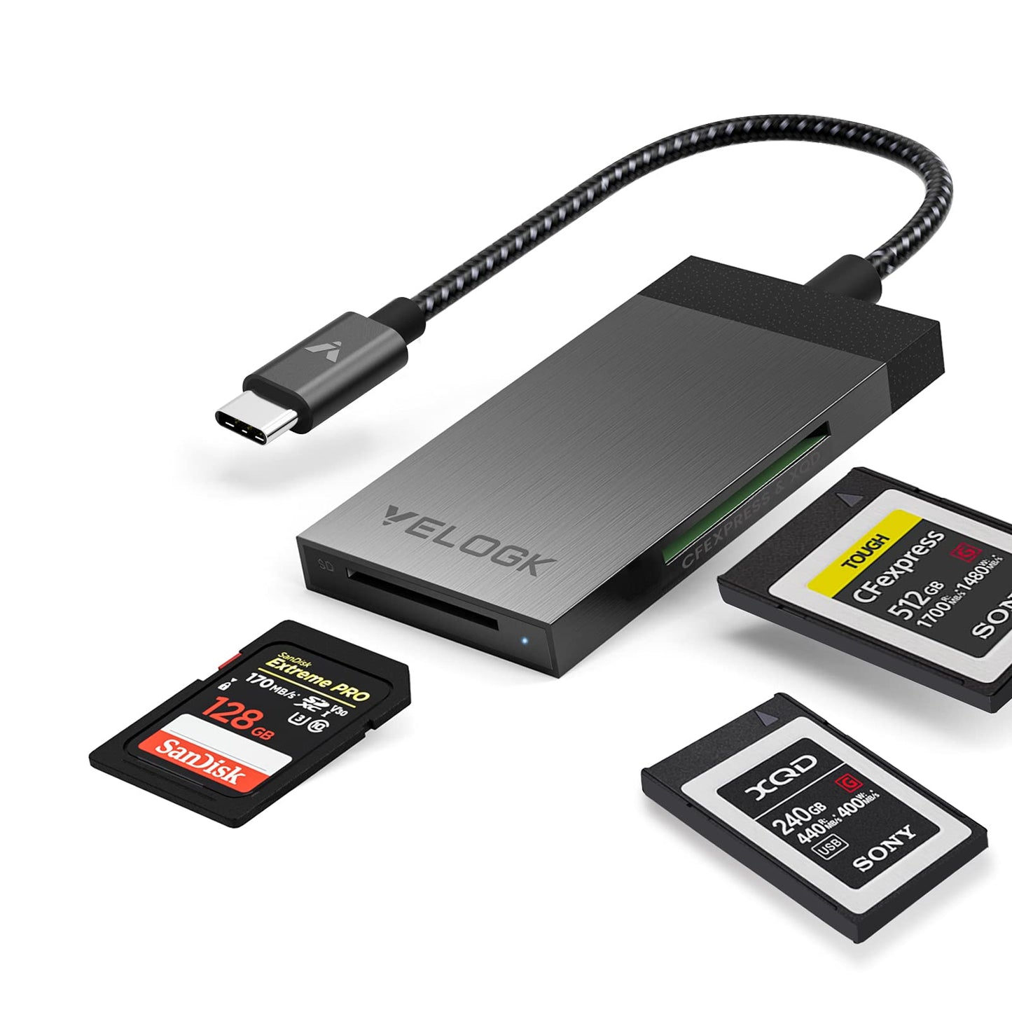 3-in-1 CFexpress/XQD/SD Card Reader USB C, VELOGK Dual-Slot USB 3.2(10Gbps) CFexpress Type B Card Reader Adapter compatible with Android/Windows/Mac