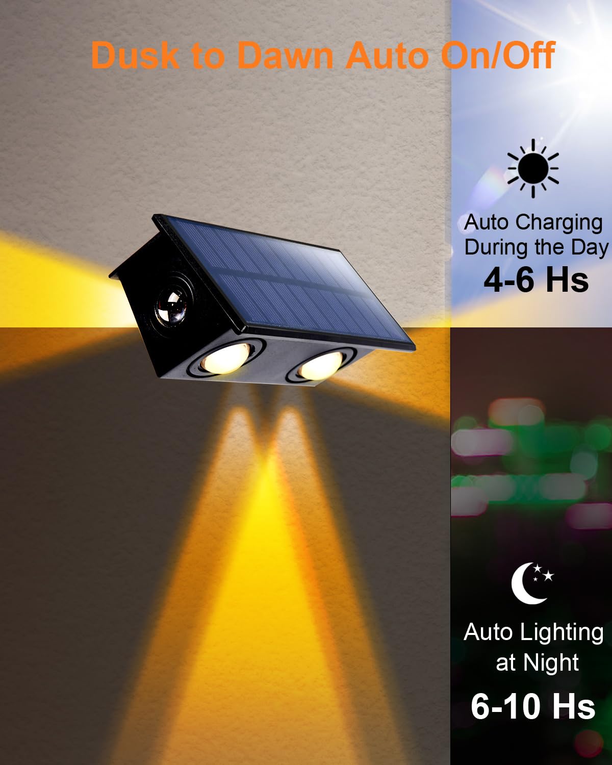 POLIGHTY 4 Pack 3-Side Solar Fence Lights Outdoor Waterproof with Warm White LED Spot Lens, for Wall, Deck, Patio, Yard, Rail, Garage, Pool, Designed