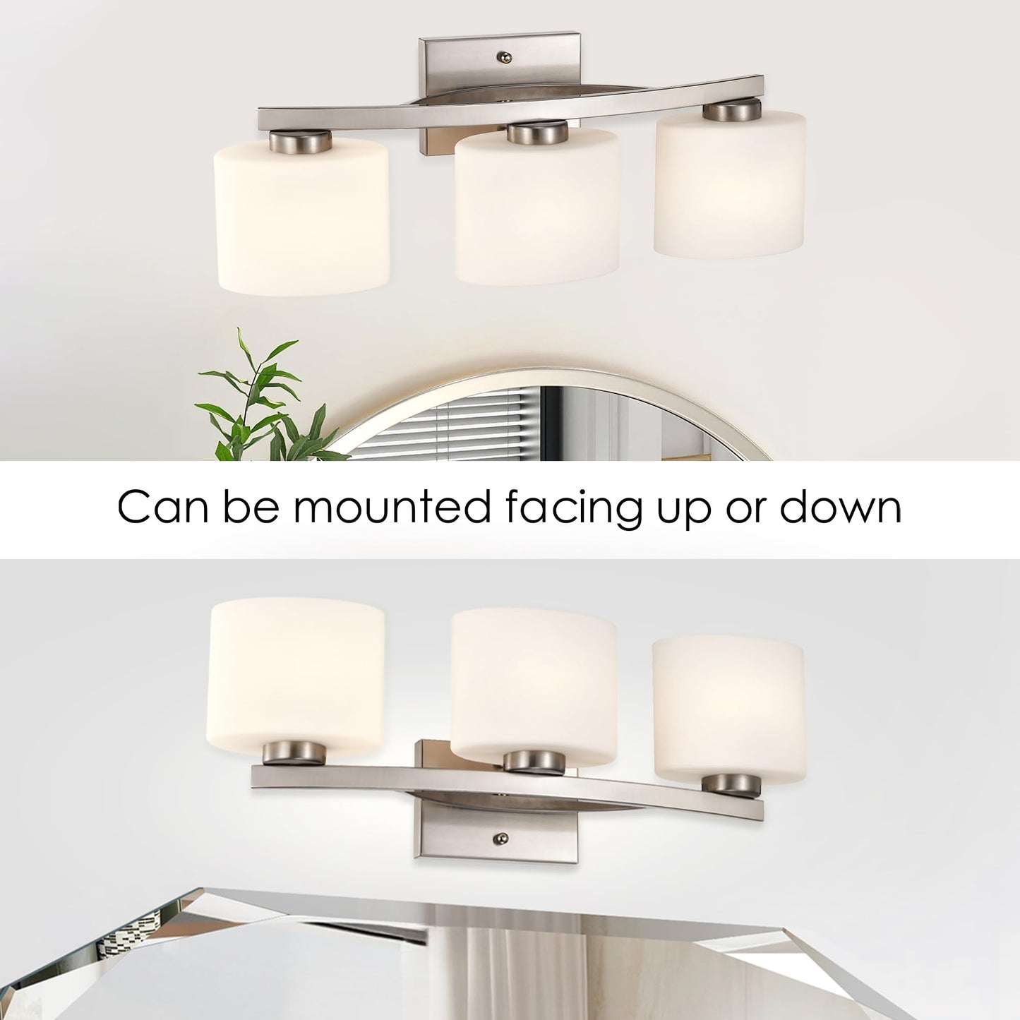 Edvivi Bathroom Light Fixtures, 3-Light Modern Brushed Nickel Vanity Light Over Mirror, Wall Sconces with Oval-Shaped White Glass Shades for Living