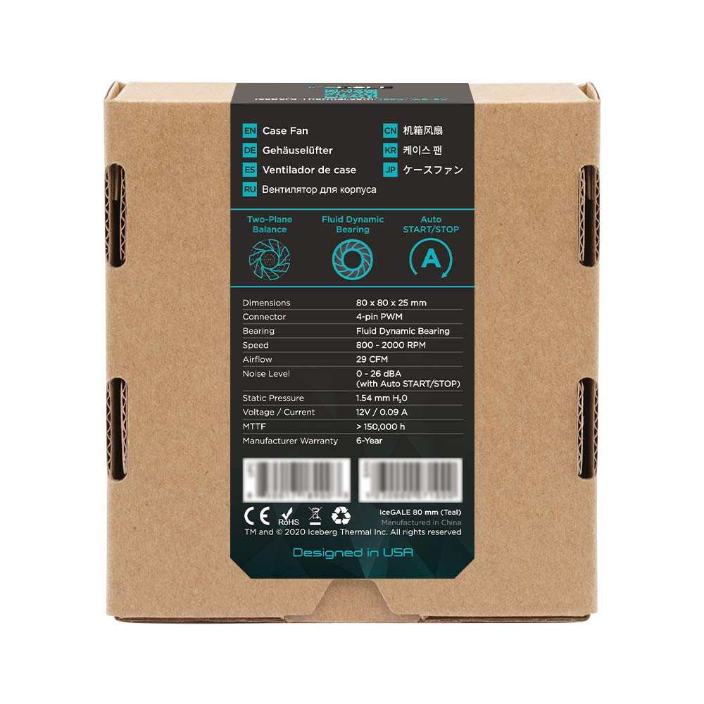 Iceberg Thermal IceGALE 80mm PWM Premium Case Fan (Teal)