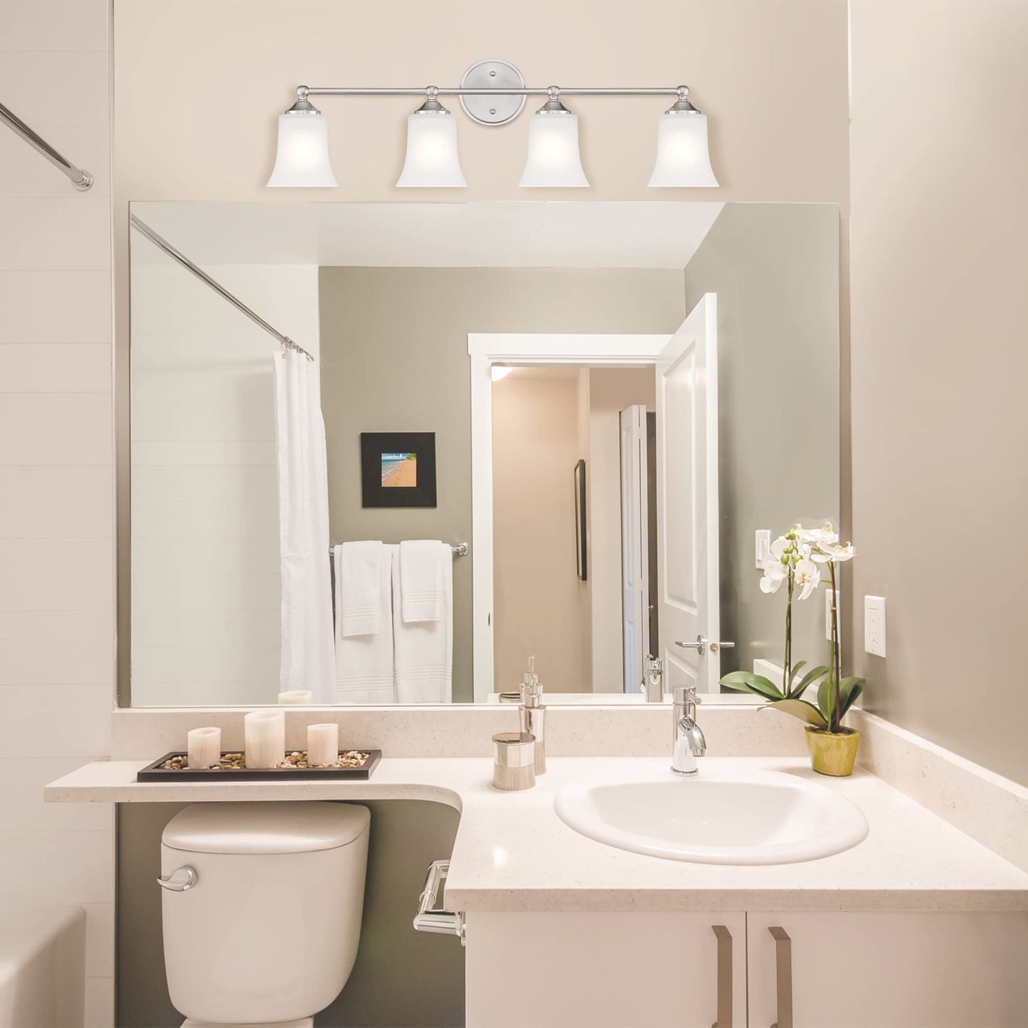DESIGNERS FOUNTAIN Bronson 4 Light Bathroom Vanity Light Fixture, Brushed Nickel, D278M-4B-BN